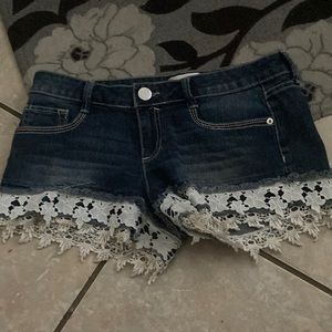Dark Blue Laced Bottom Jean Shorts